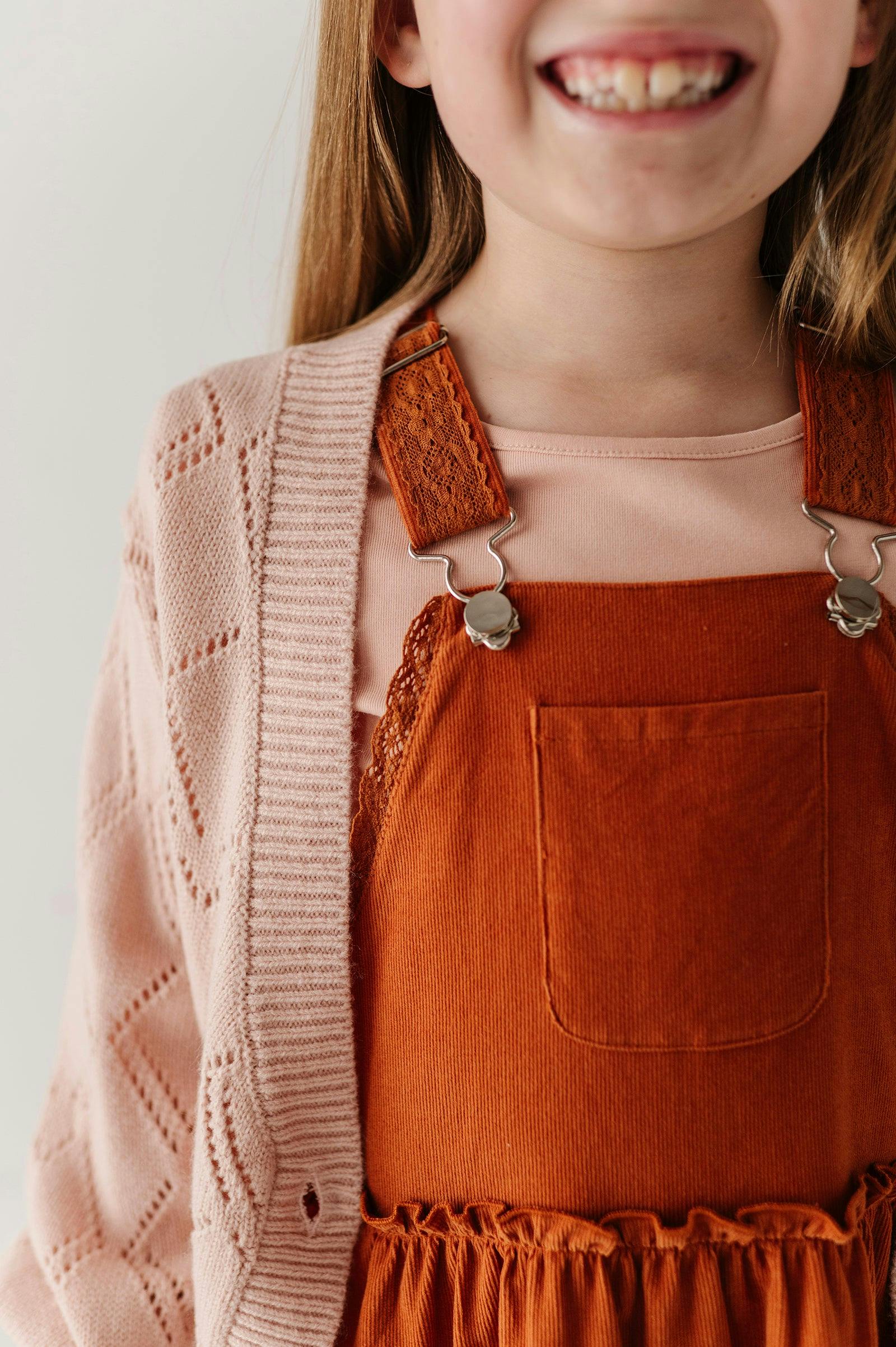 Girls Textured Sweater Cardigan in Textured Rose Cloud