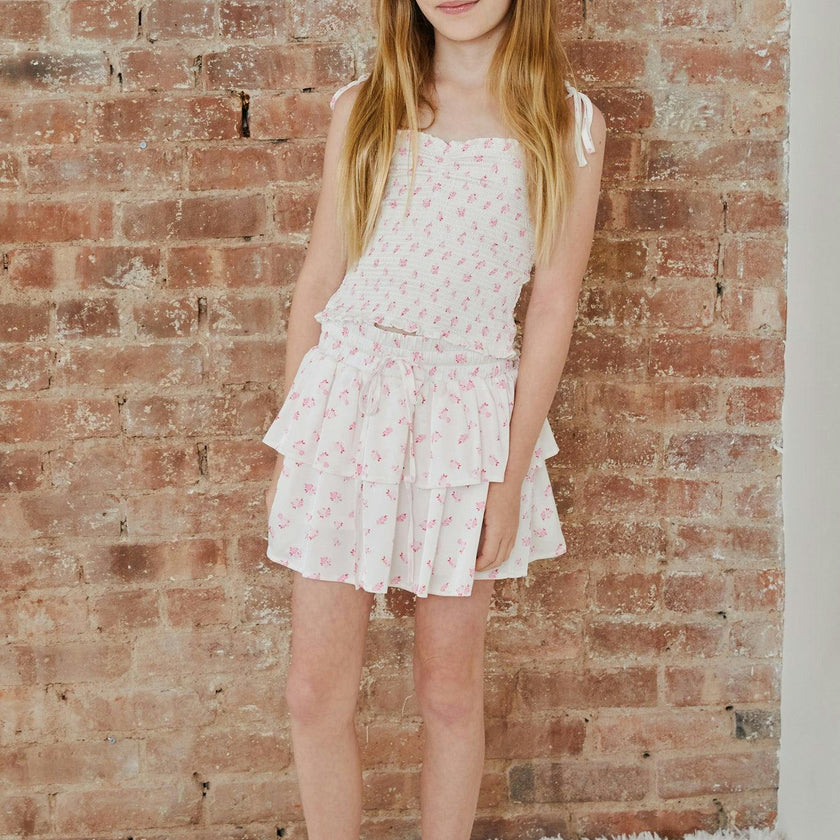 Willow White With Pastel Pink Ditsy Satin Skort