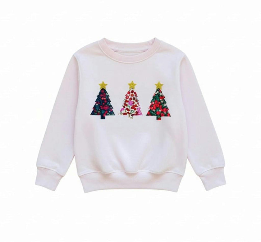 Liberty of London children's Christmas trees design pale pink jumper
