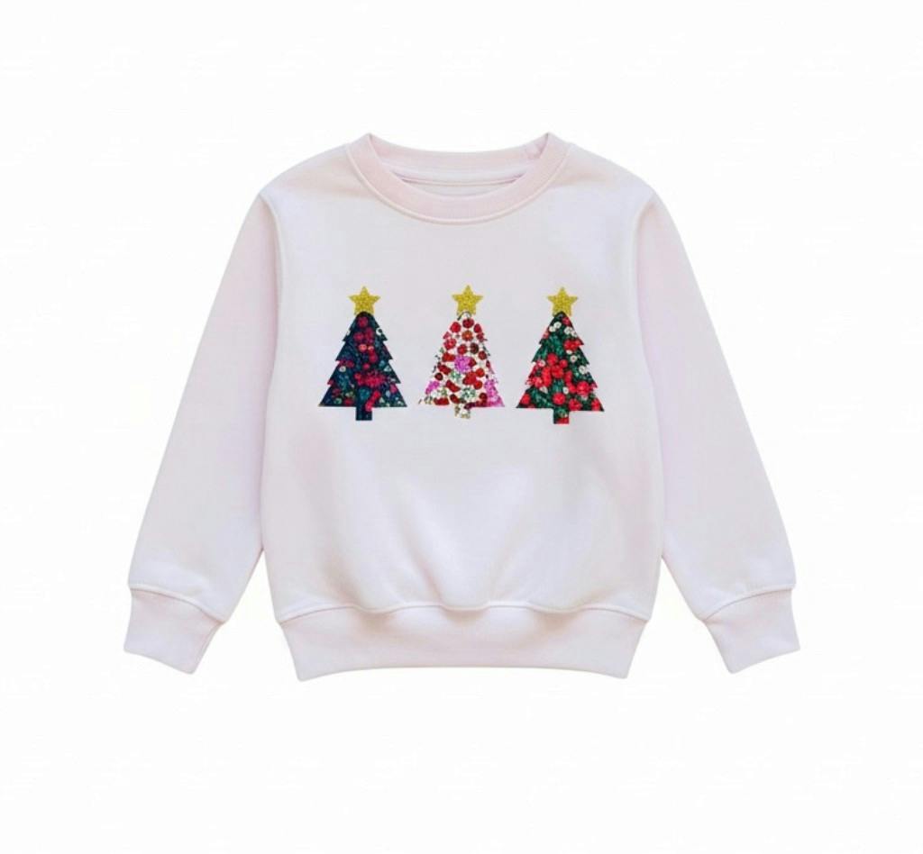 Liberty of London children's Christmas trees design pale pink jumper
