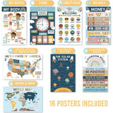 16-Piece Laminated Boho Rainbow Prek & Kindergarten Posters & 8-Piece Calming Corner Posters