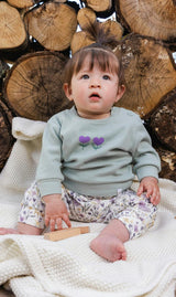 Organic Cotton Pants And Top Set Green And Beige Heart Print