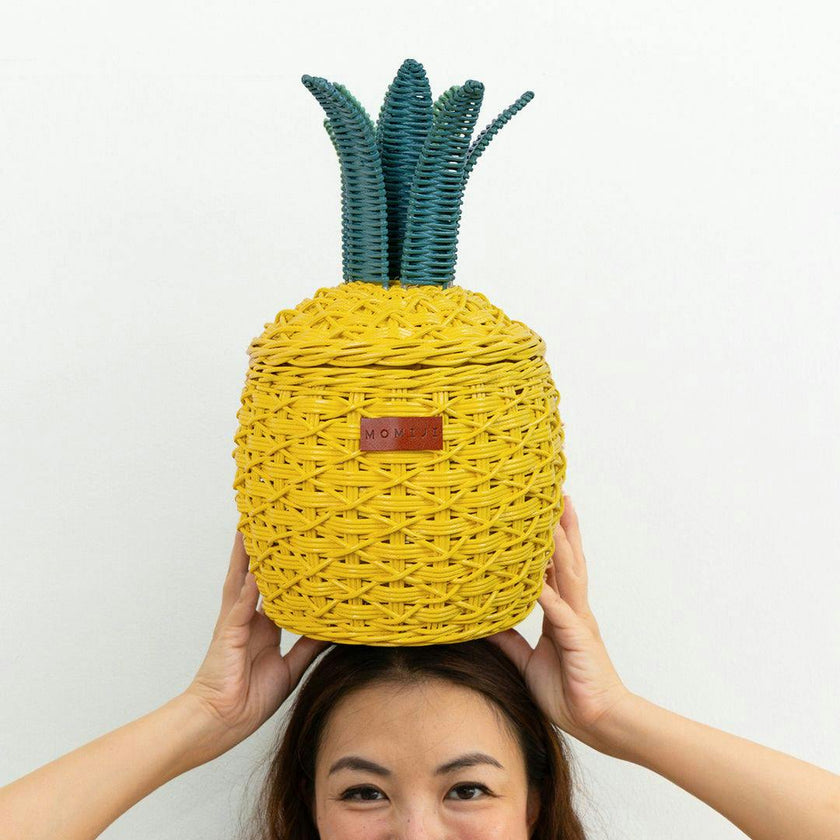 Handcrafted - Pineapple Storage Basket Yellow (Small) - Rattan Wicker