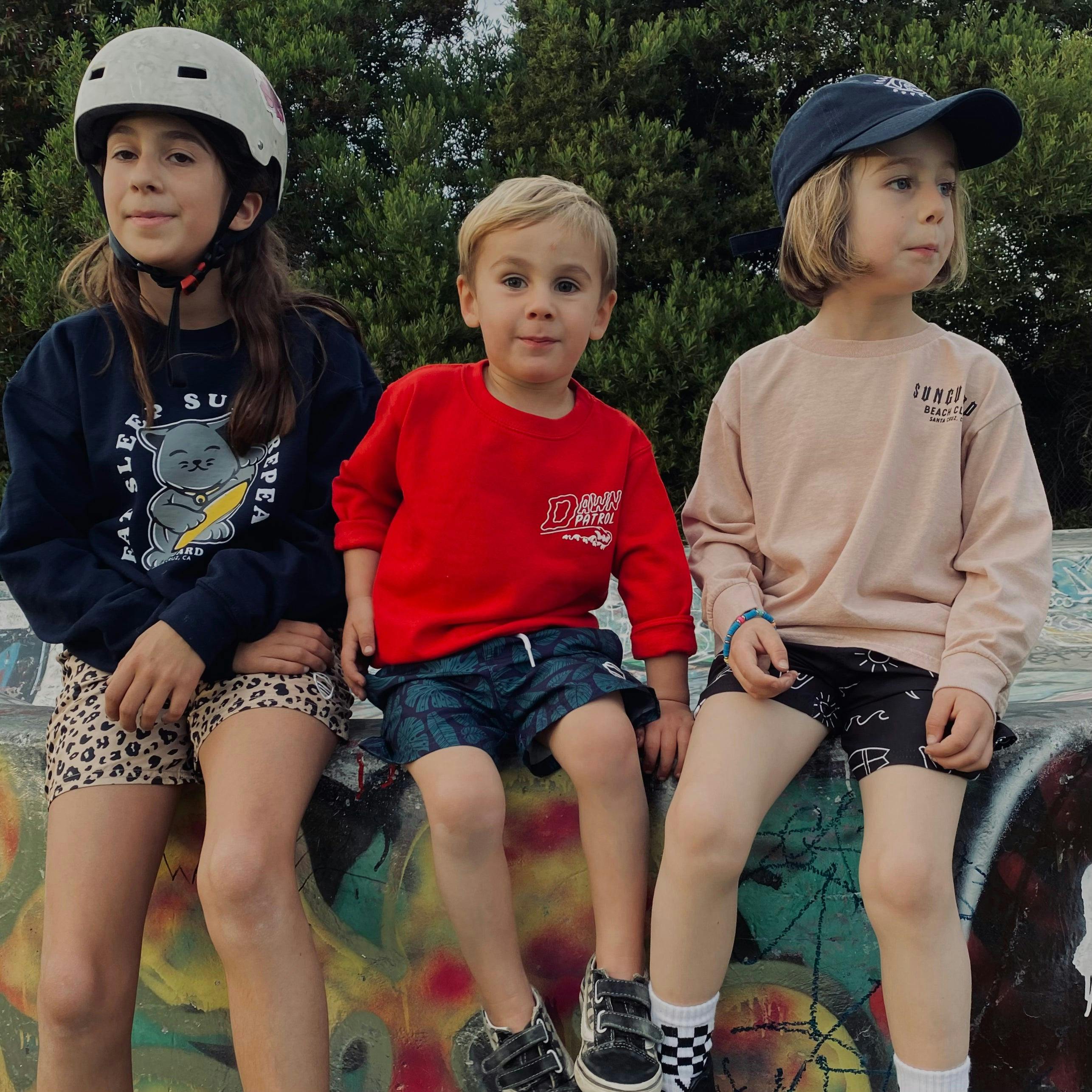 Kids’ Sunset Crew Sweatshirt - Surf Cat