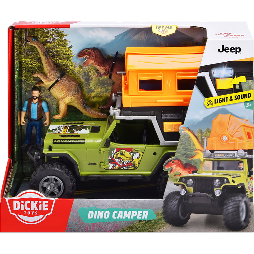 Dickie Toys: Jeep Dino Camper Set - Green & Orange - Light & Sound Toy Vehicle