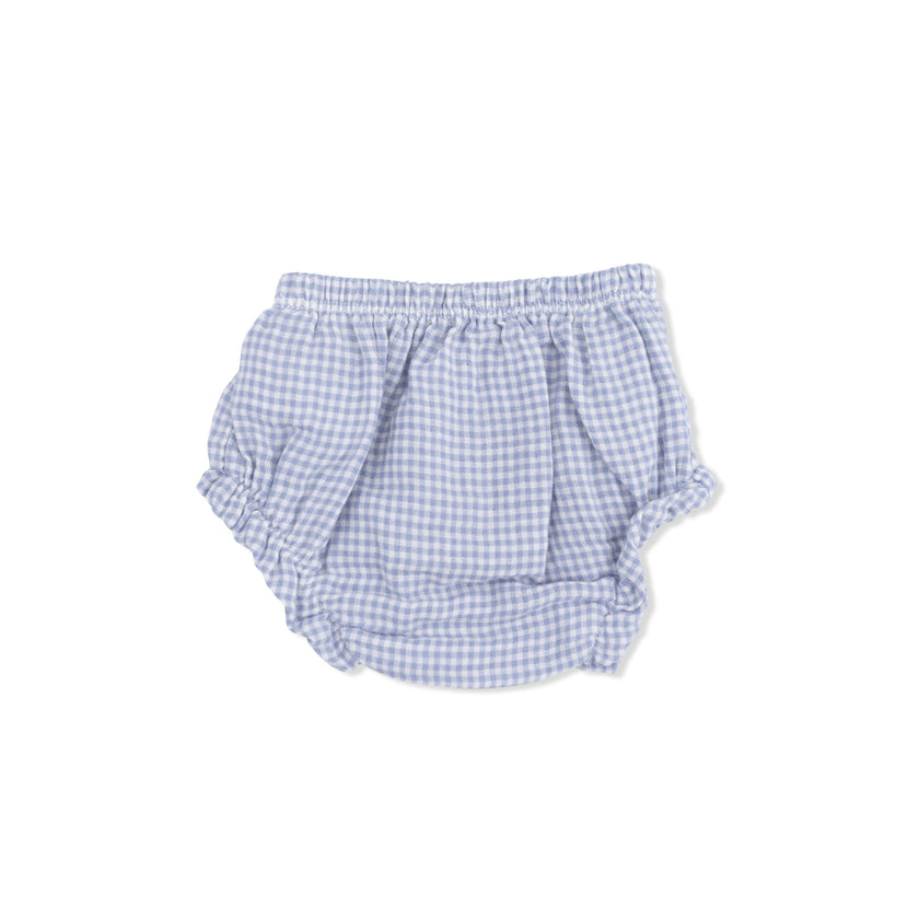 Micro Gingham Blue Blizzard - Top with Bows and Ruffle Leg Bloomer