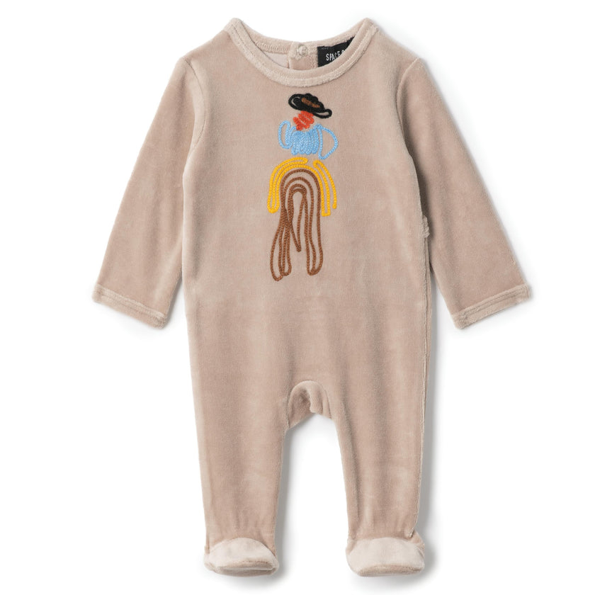 Cowboy Embroidered Onesie Beige