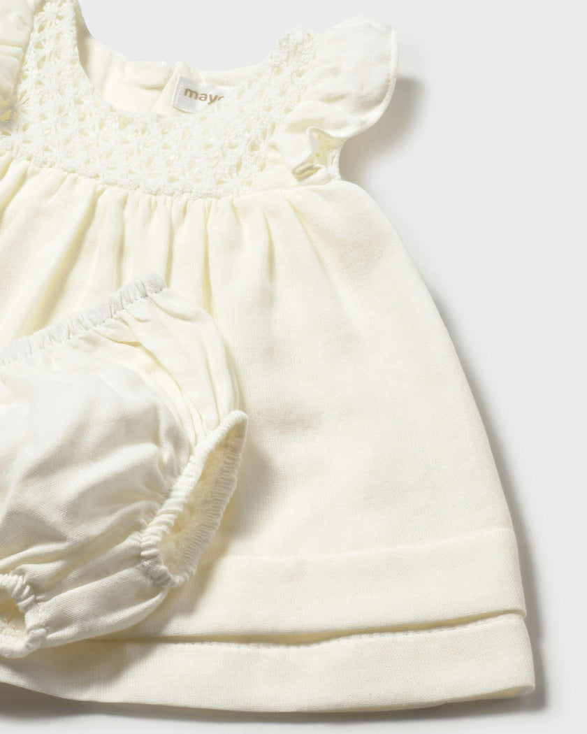 White Textured Baby Dress with Nappy Cover