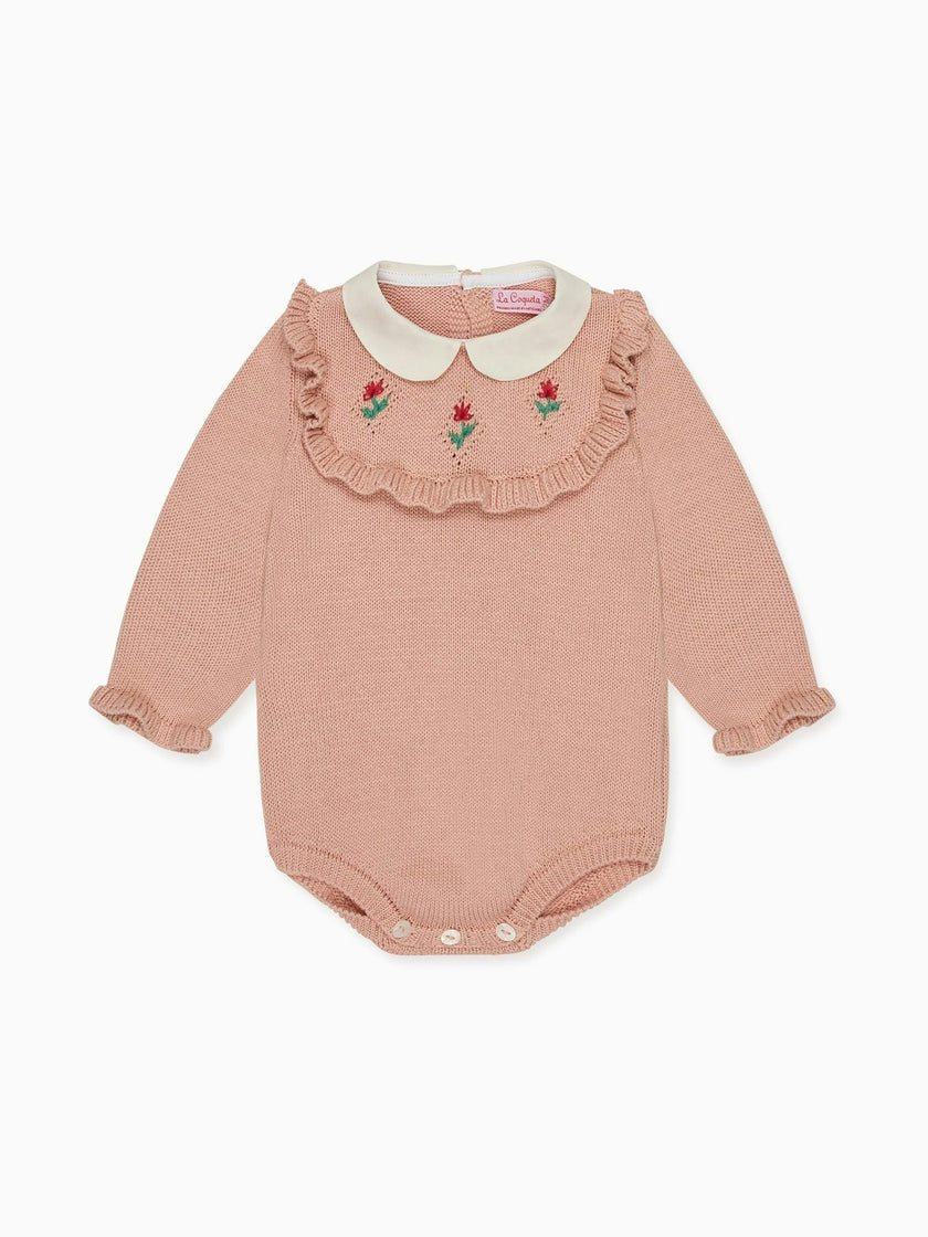 Dusty Pink Ginia Cotton Baby Girl Knitted Romper