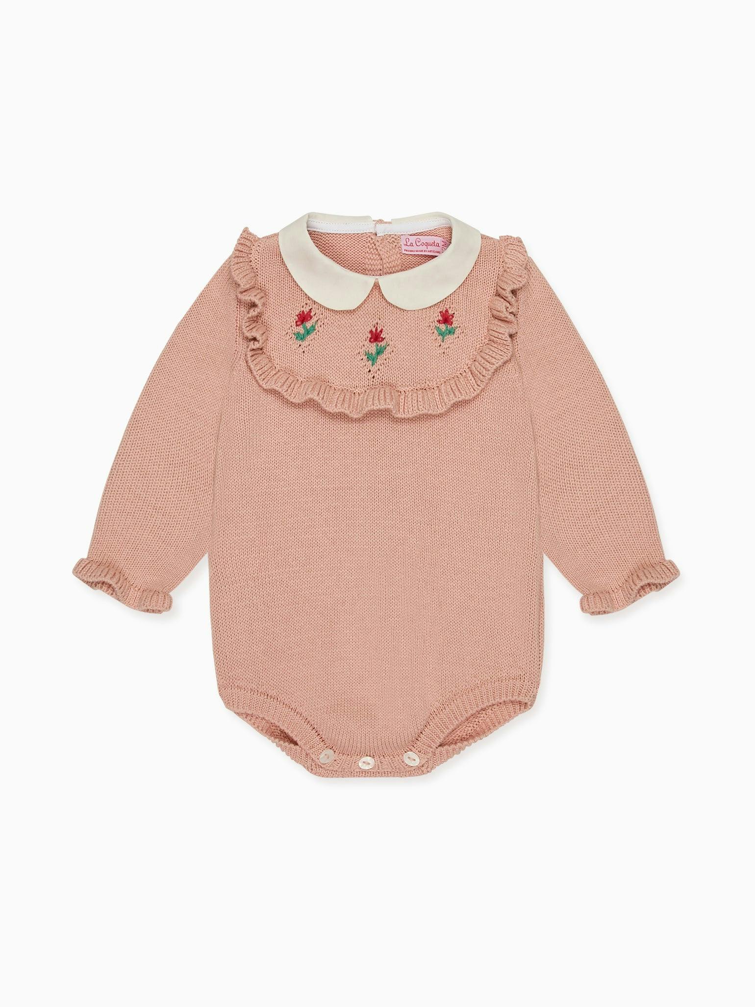 Dusty Pink Ginia Cotton Baby Girl Knitted Romper