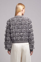 LUELLA STRIPE CARDI | IVORY + BLACK STRIPE