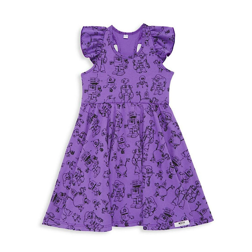 Racer Back Twirly Dress in Robots