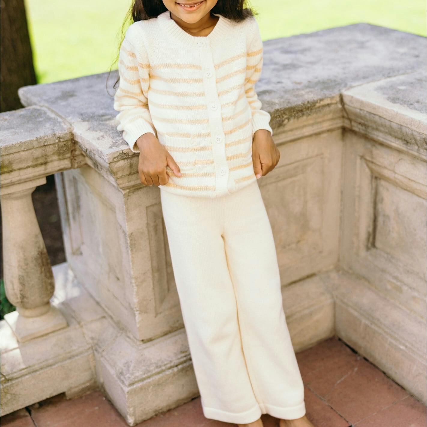 unisex cream and tan stripe knit cardigan
