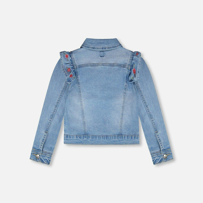 Light Blue Denim Jacket With Embroidery