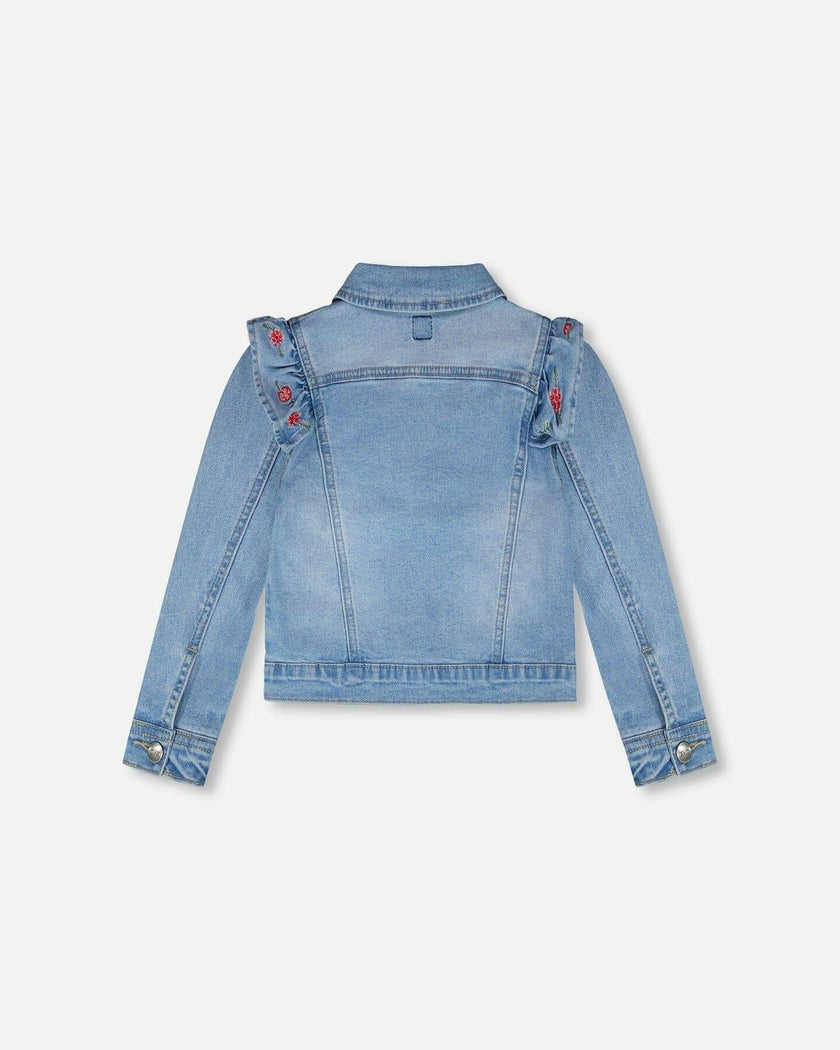 Light Blue Denim Jacket With Embroidery