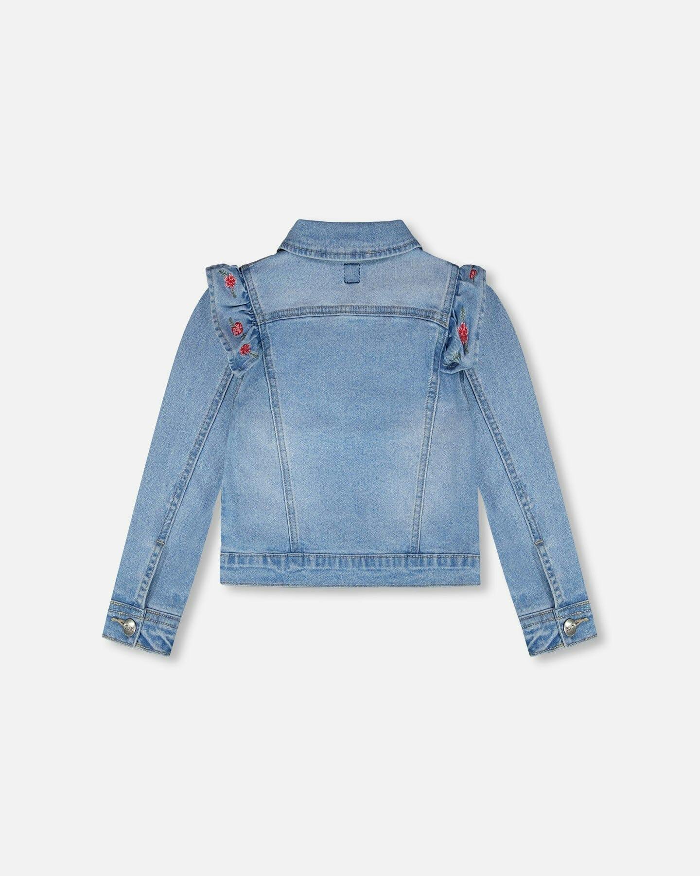 Light Blue Denim Jacket With Embroidery