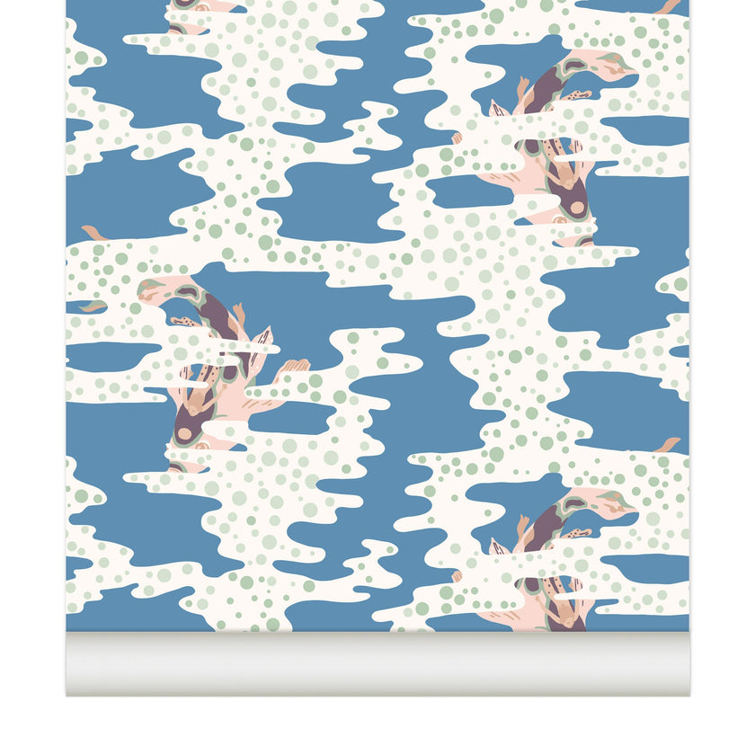 Papier peint Koï Nobori coloris Bleu cendré