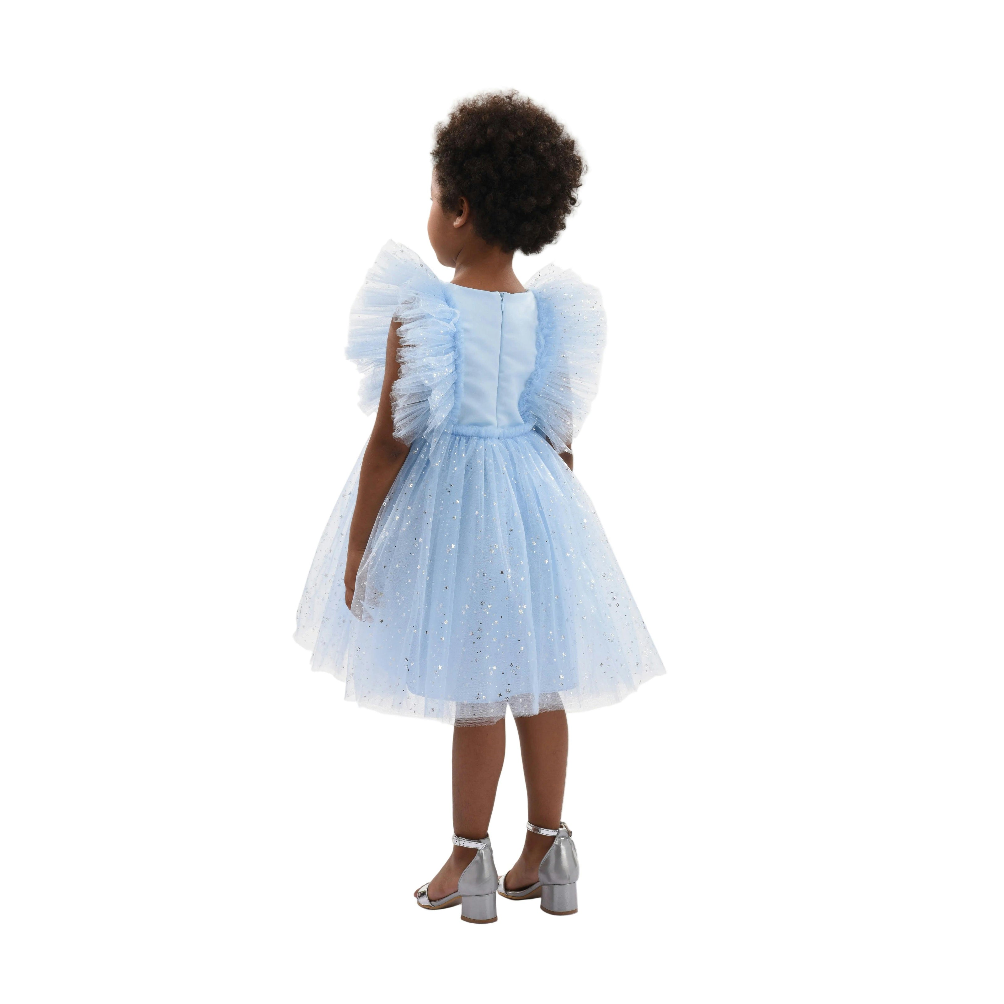Light Blue Party Dress with Glitter Stars