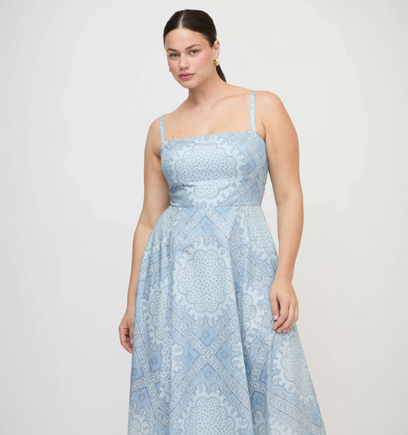 The Margot Dress - Dusty Blue Paisley Scarf