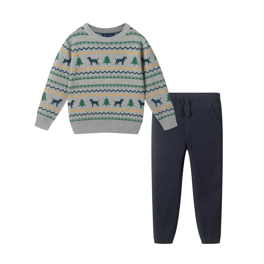 Boys Sweater & Jogger Set | Winter Dogs - Grey