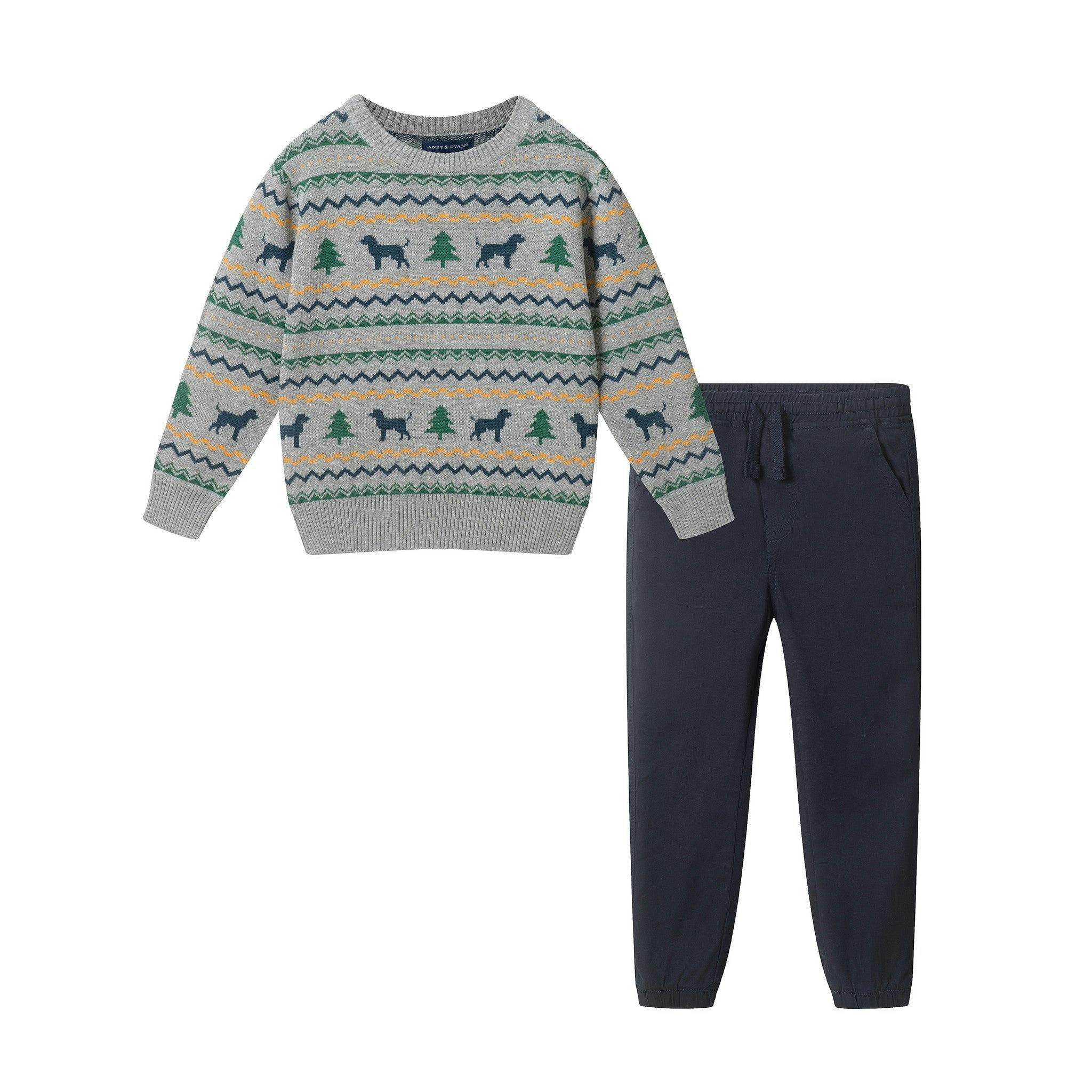 Boys Sweater & Jogger Set | Winter Dogs - Grey