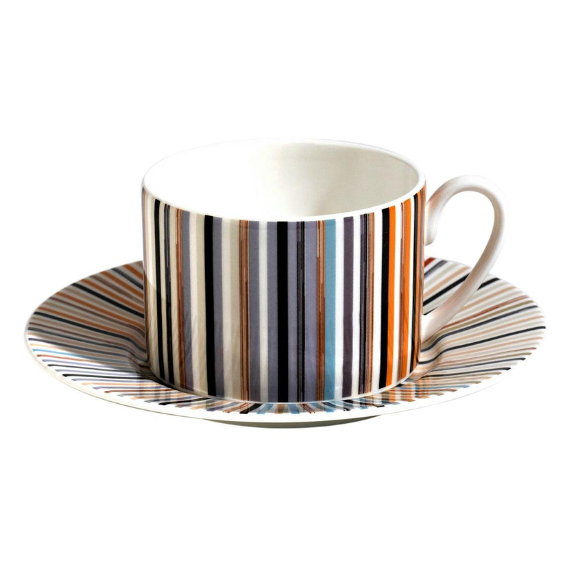 Tea Cup & Saucer Stripes Set of 2 In Luxury Box Jenkins 148 Diam. 3.3"