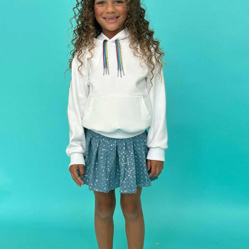 Denim Sparkle Pleated Short Skirt