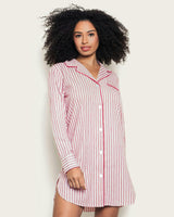 Women's Twill Nightshirt in Antique Red Ticking