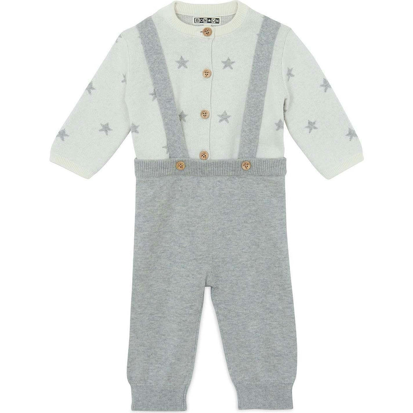 BONTON Stars Cardigan & Knit Pants Baby Set - Grey
