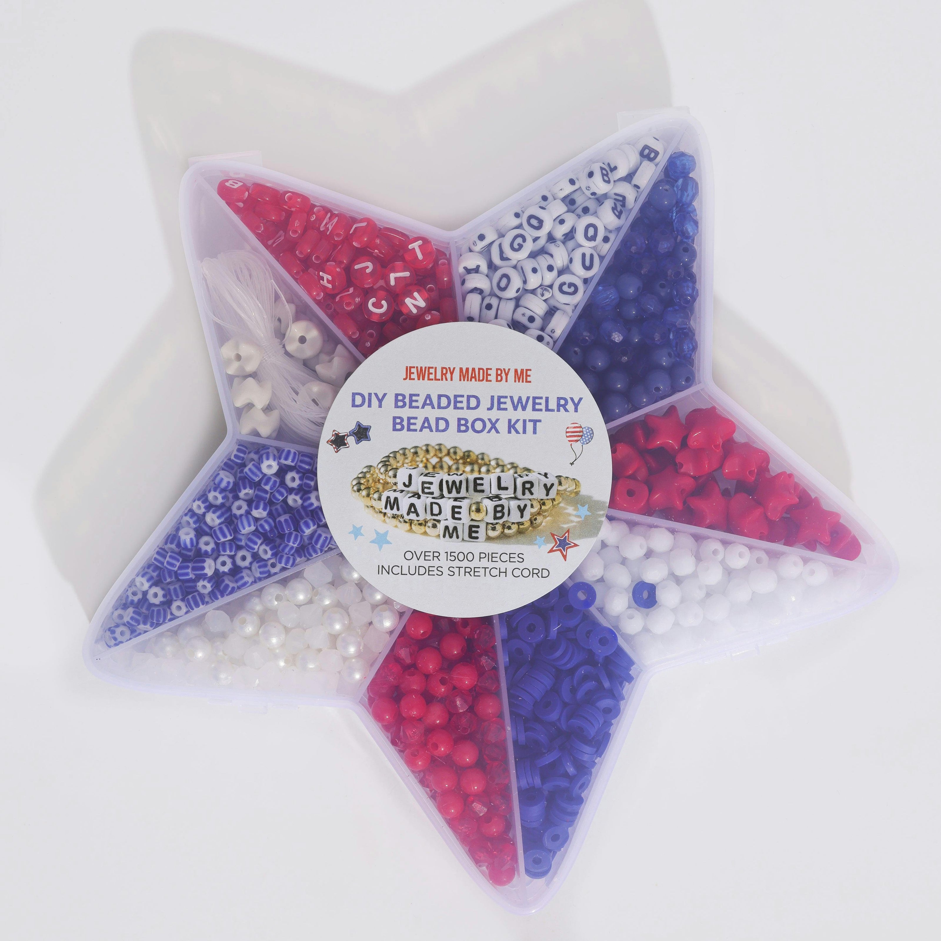 Patriotic Red, White and Blue Star Shaped DIY Letter Bracelet Bead Box