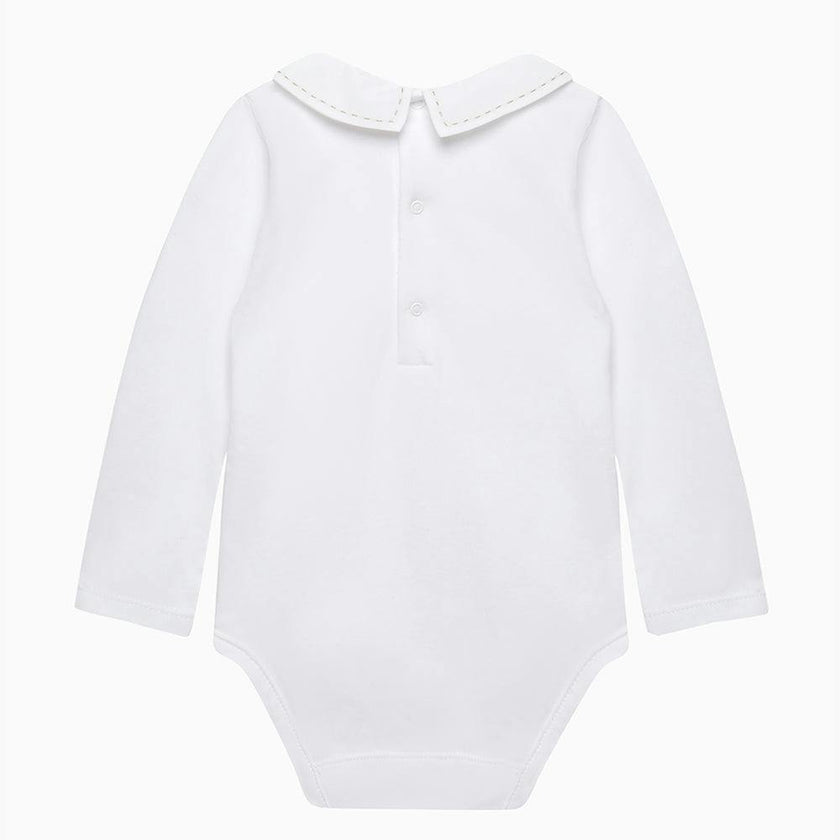 Baby Long-Sleeved Monty Stitched Bodysuit in White/Oatmeal