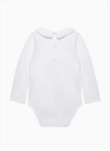 Baby Long-Sleeved Monty Stitched Bodysuit in White/Oatmeal