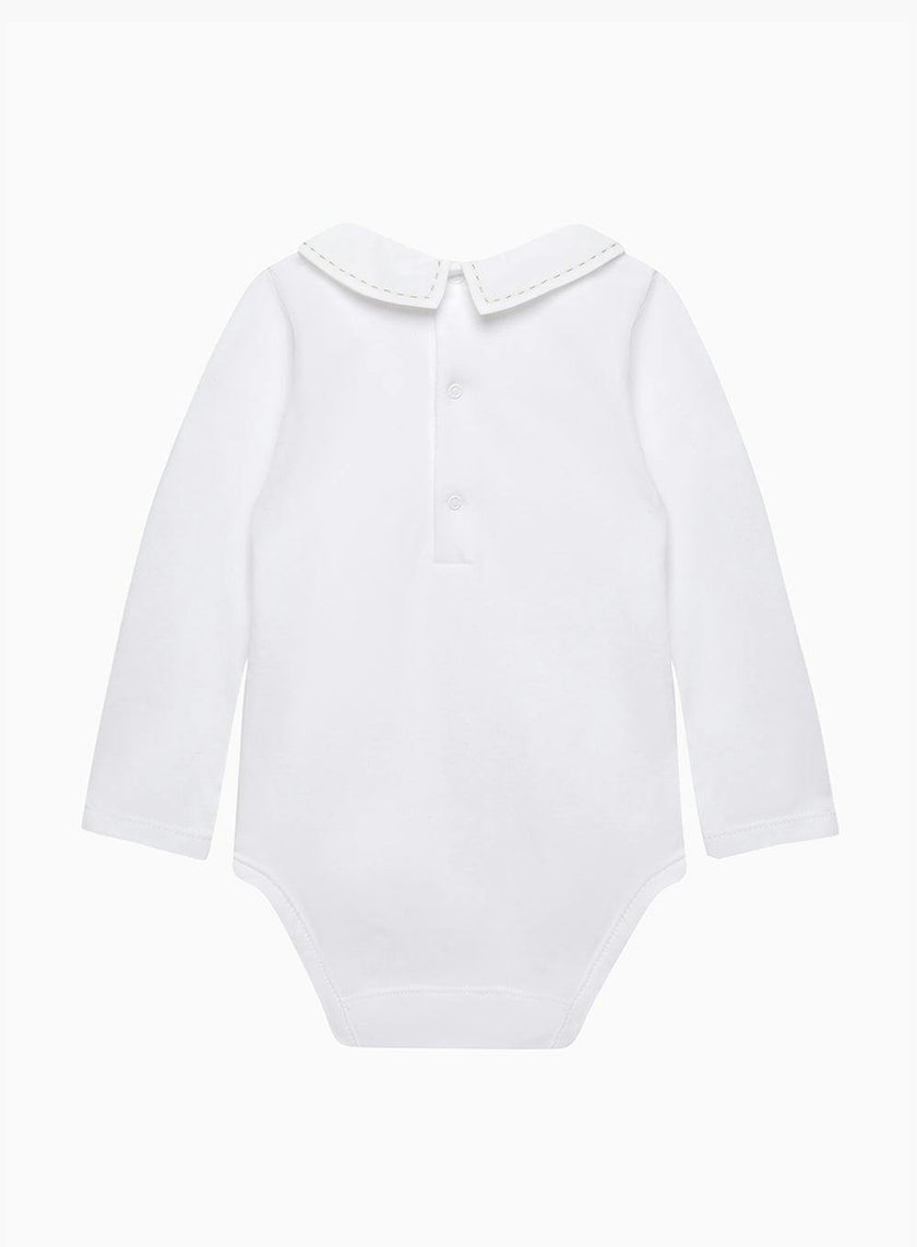Baby Long-Sleeved Monty Stitched Bodysuit in White/Oatmeal