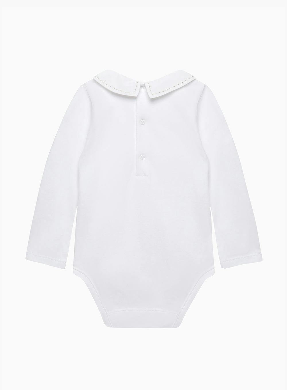Baby Long-Sleeved Monty Stitched Bodysuit in White/Oatmeal