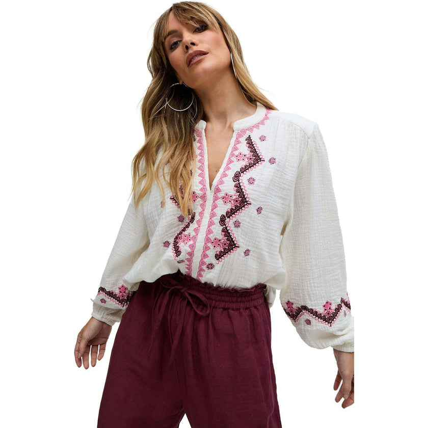 Dina V-Neck Embroidered Blouse