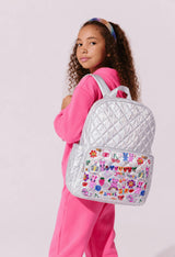 Silver Hologram Doodle Art Quilted Backpack