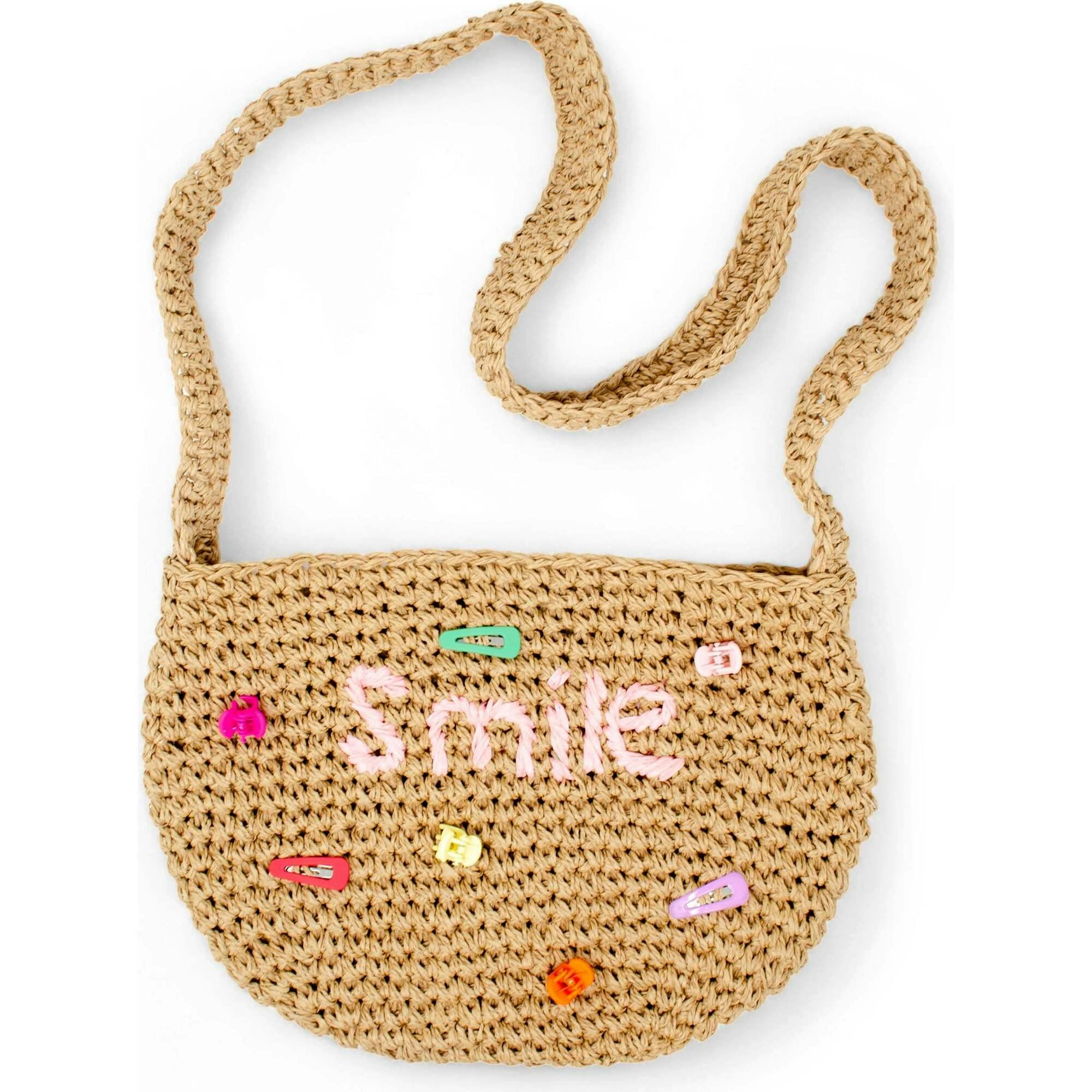 Girls Wicker Crossbody Message Charm Tote