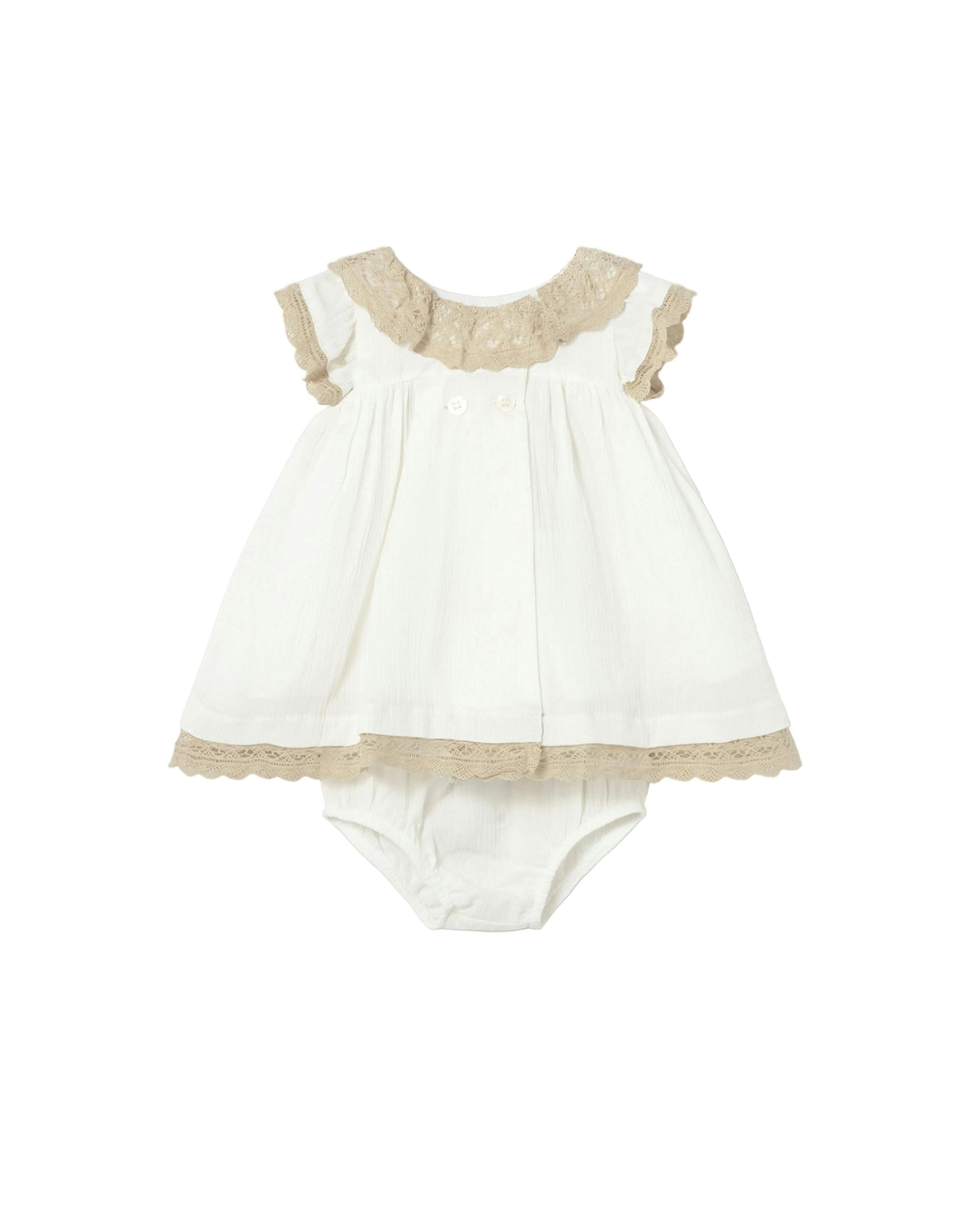 White Baby Dress With Lace Trim
