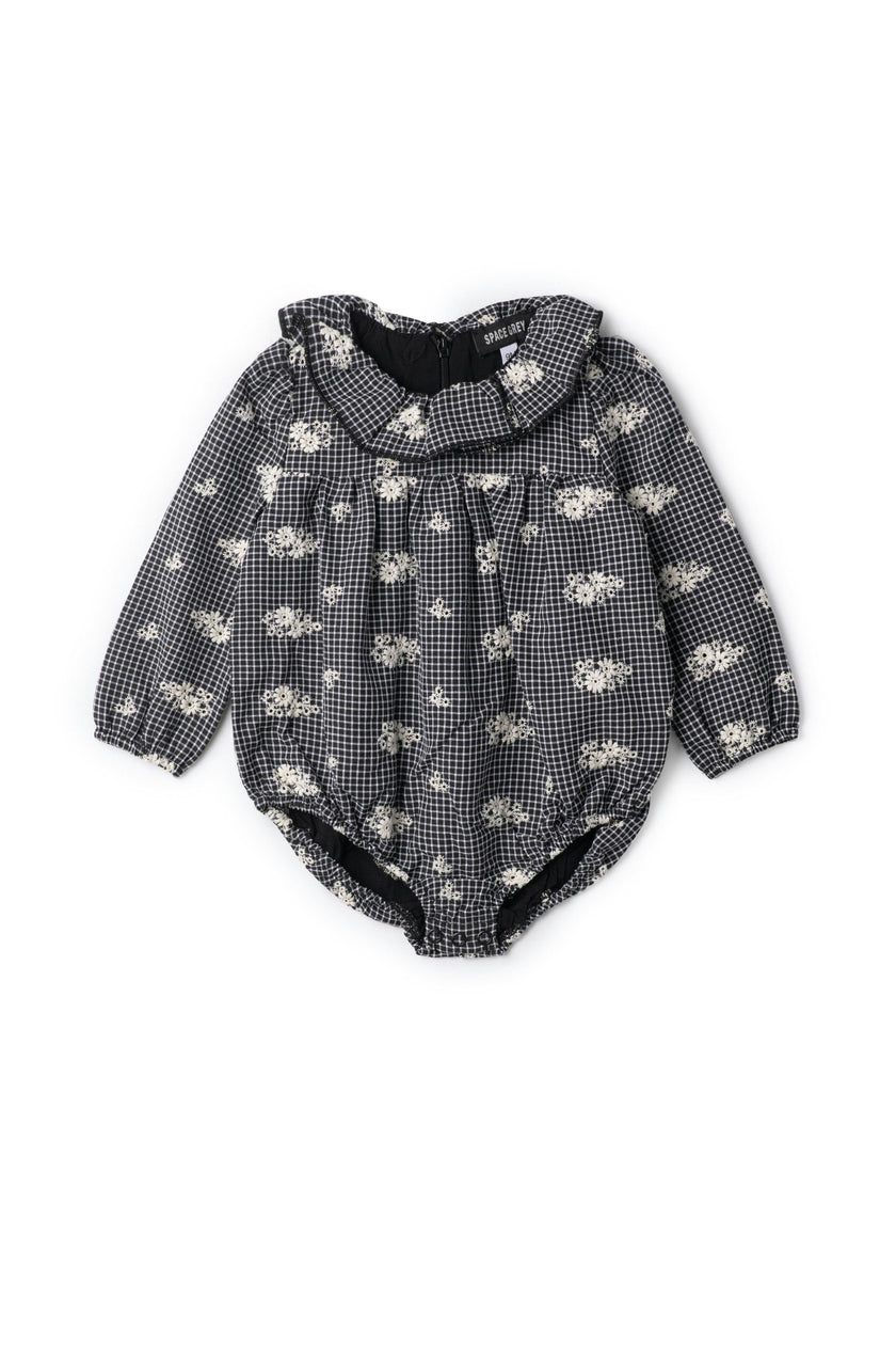 Checkered Embroidered Ruffle Collar Bubble