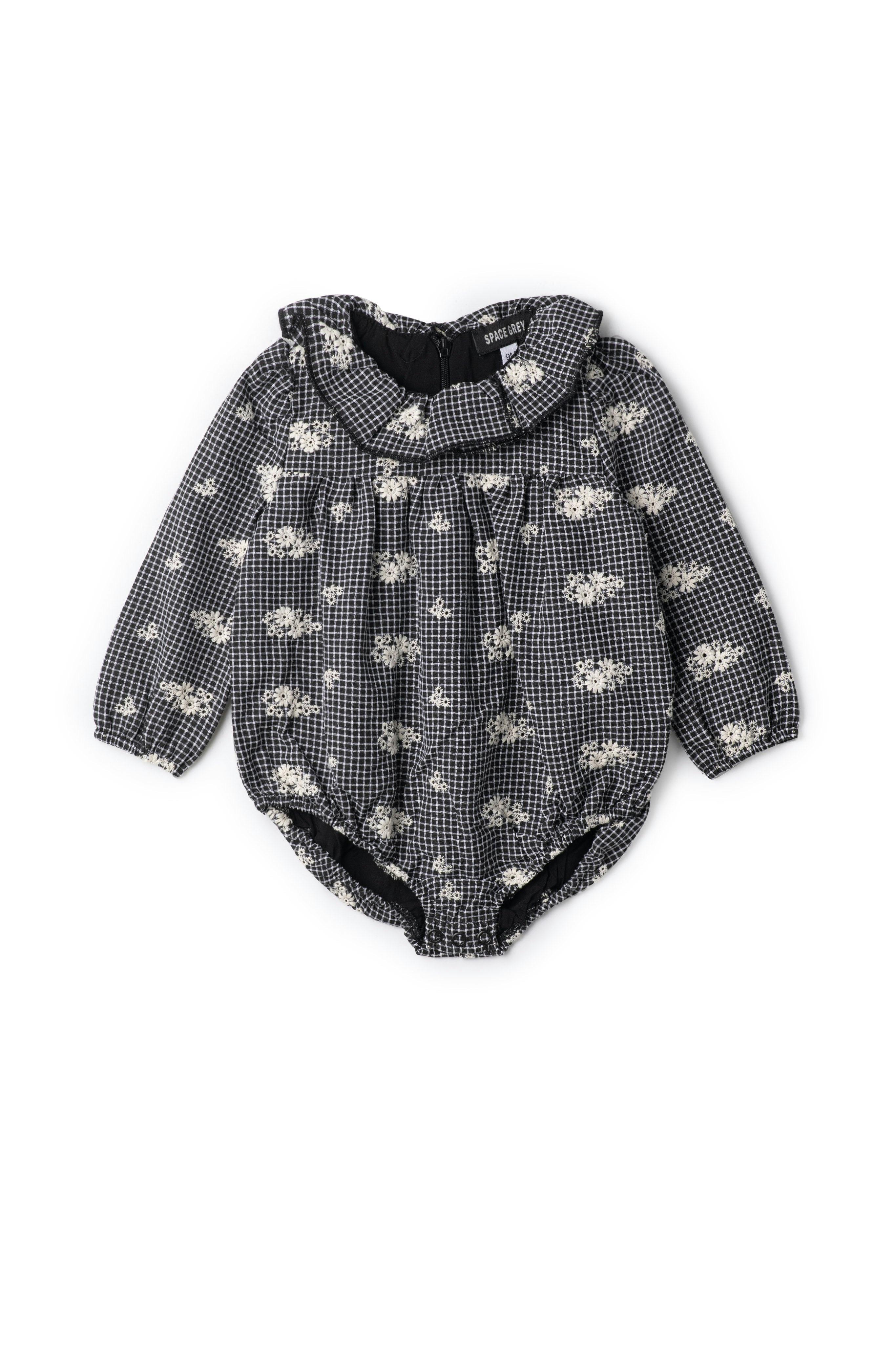 Checkered Embroidered Ruffle Collar Bubble