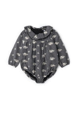 Checkered Embroidered Ruffle Collar Bubble