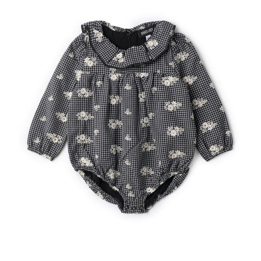 Checkered Embroidered Bubble Black