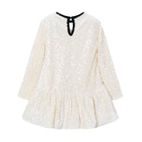 Ivory Sequin Velvet Bow Dress