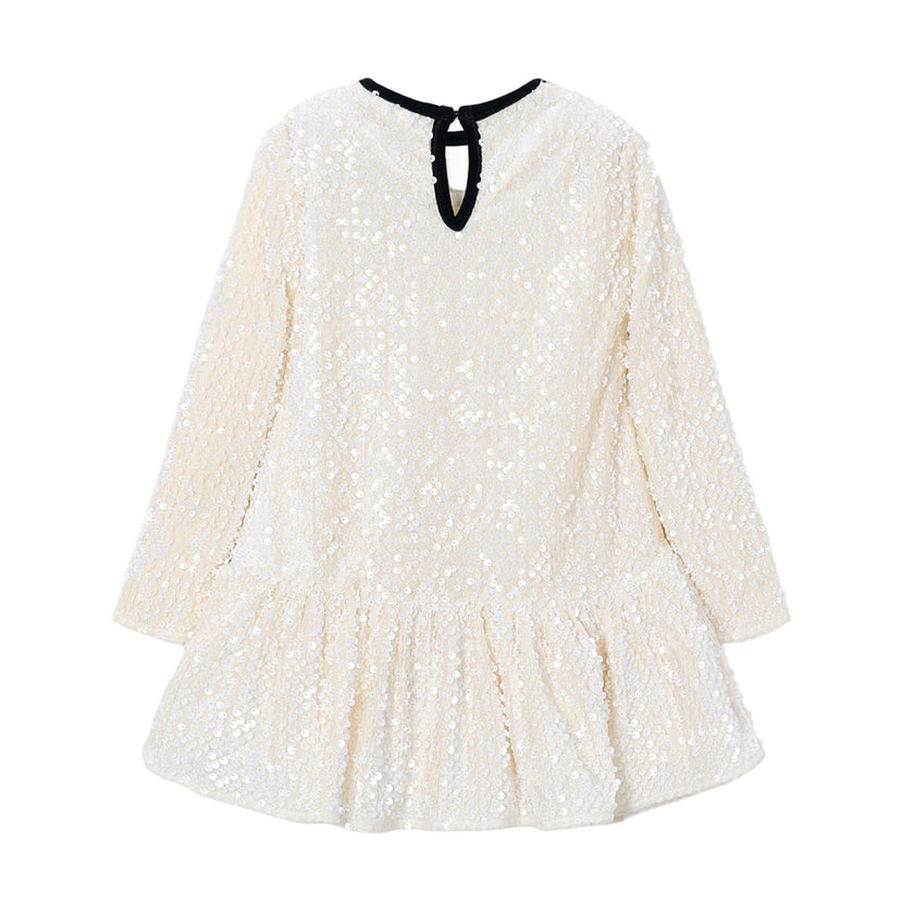 Ivory Sequin Velvet Bow Dress