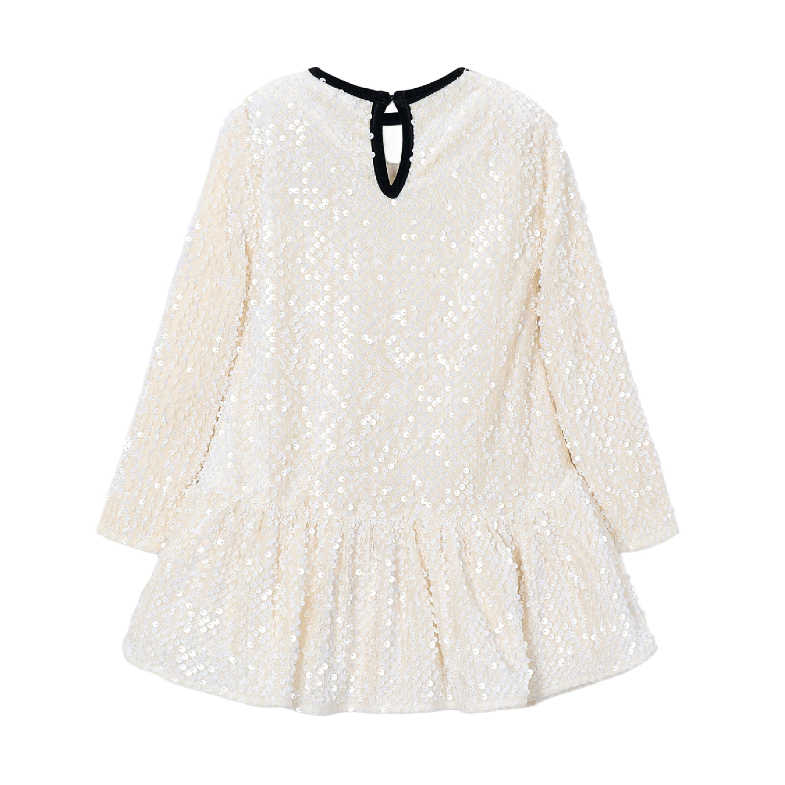 Ivory Sequin Velvet Bow Dress