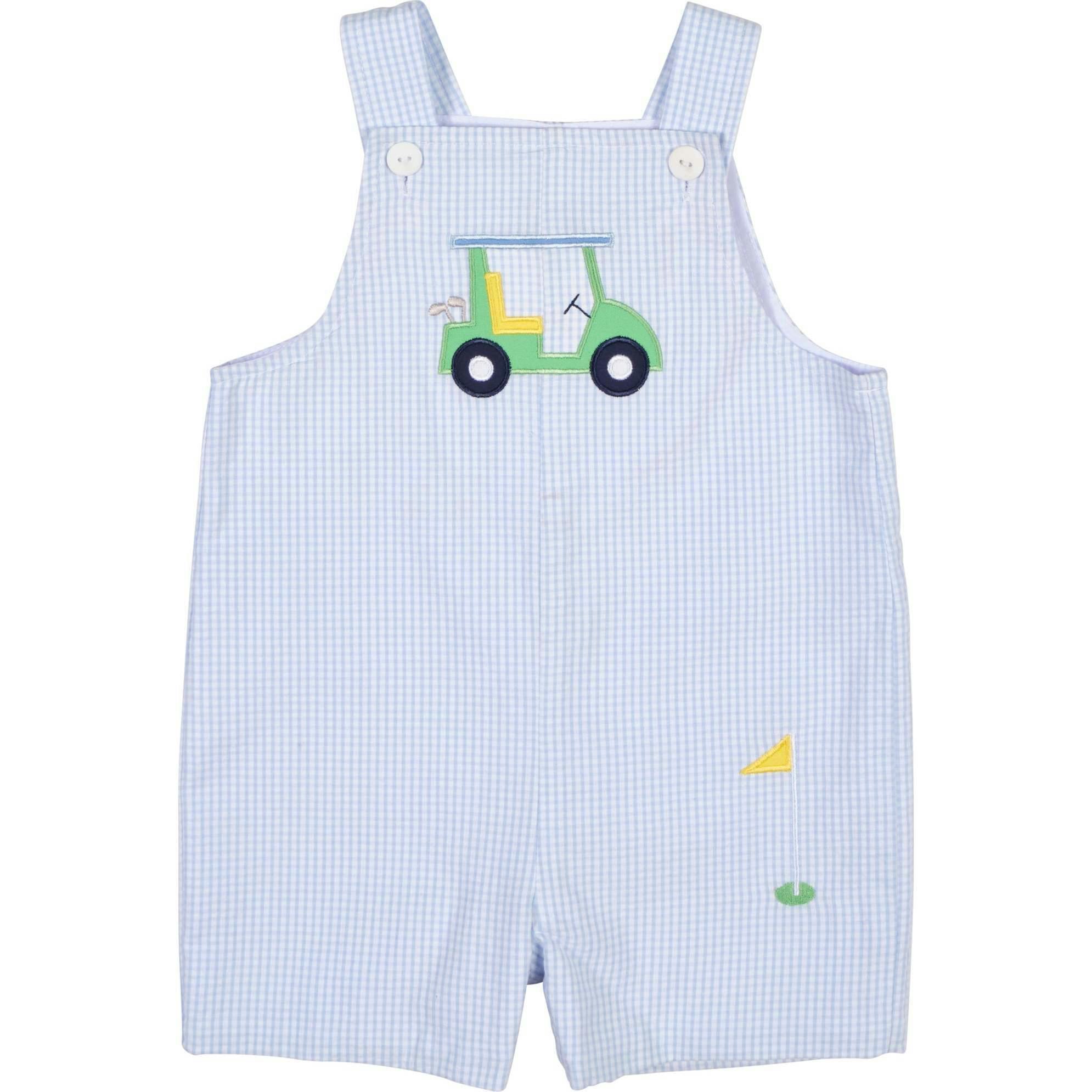 Check Seersucker Shortall With Golf Cart