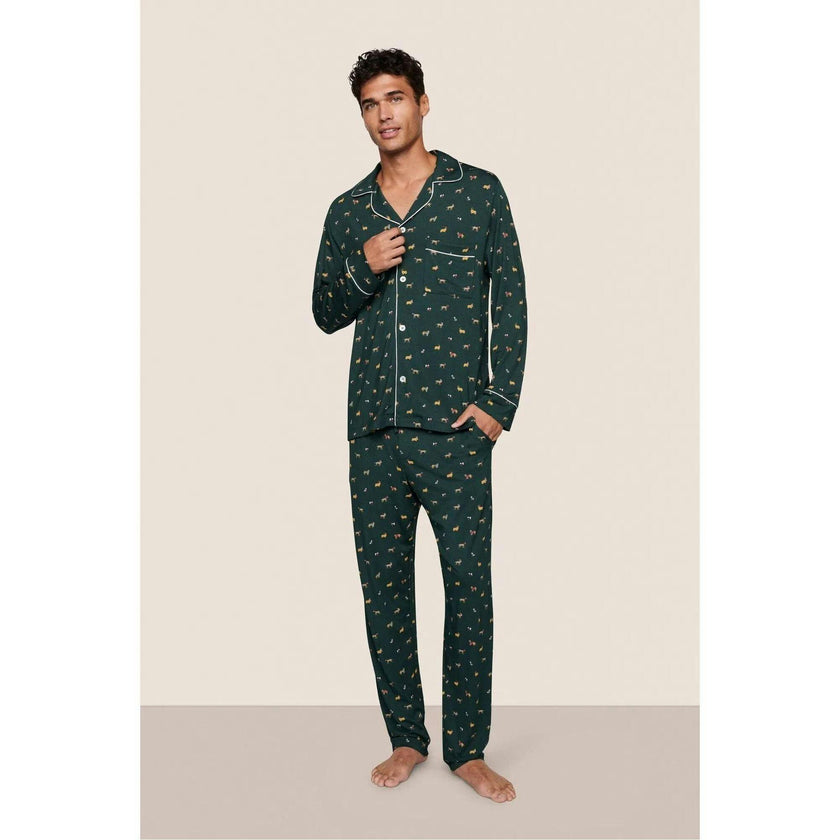 William Printed Long PJ Set, Green
