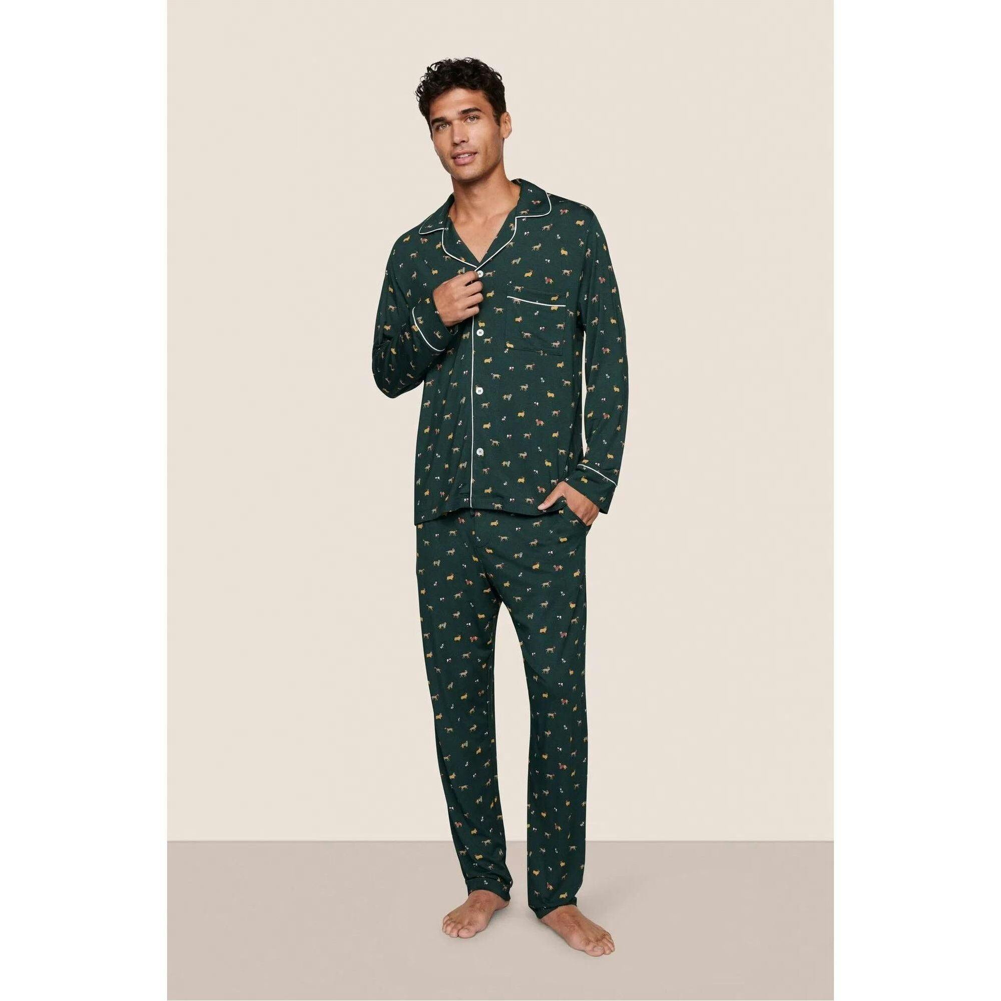 William Printed Long PJ Set, Green