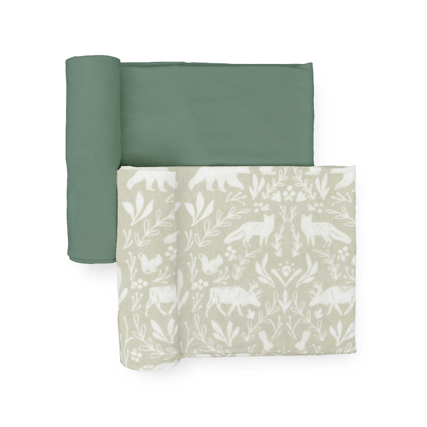 Stretch Knit Swaddle Blanket 2 Pack - Folk Fauna