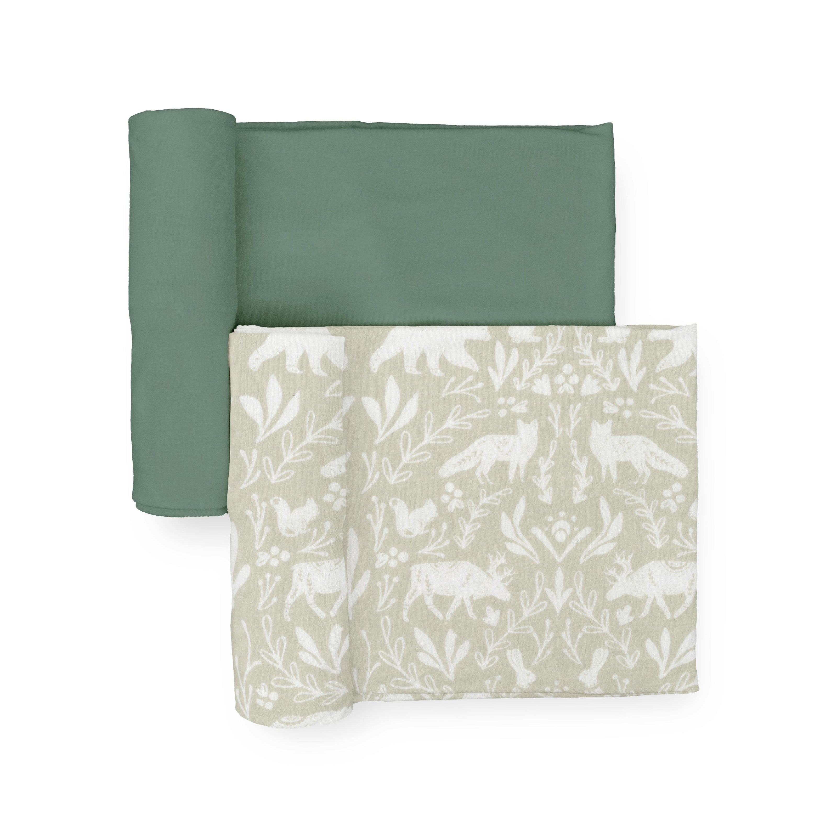 Stretch Knit Swaddle Blanket 2 Pack - Folk Fauna